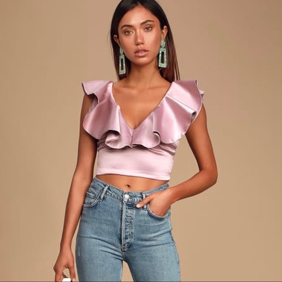 Lulu's Pink Ruffle Crop Top - Picture 2 of 3